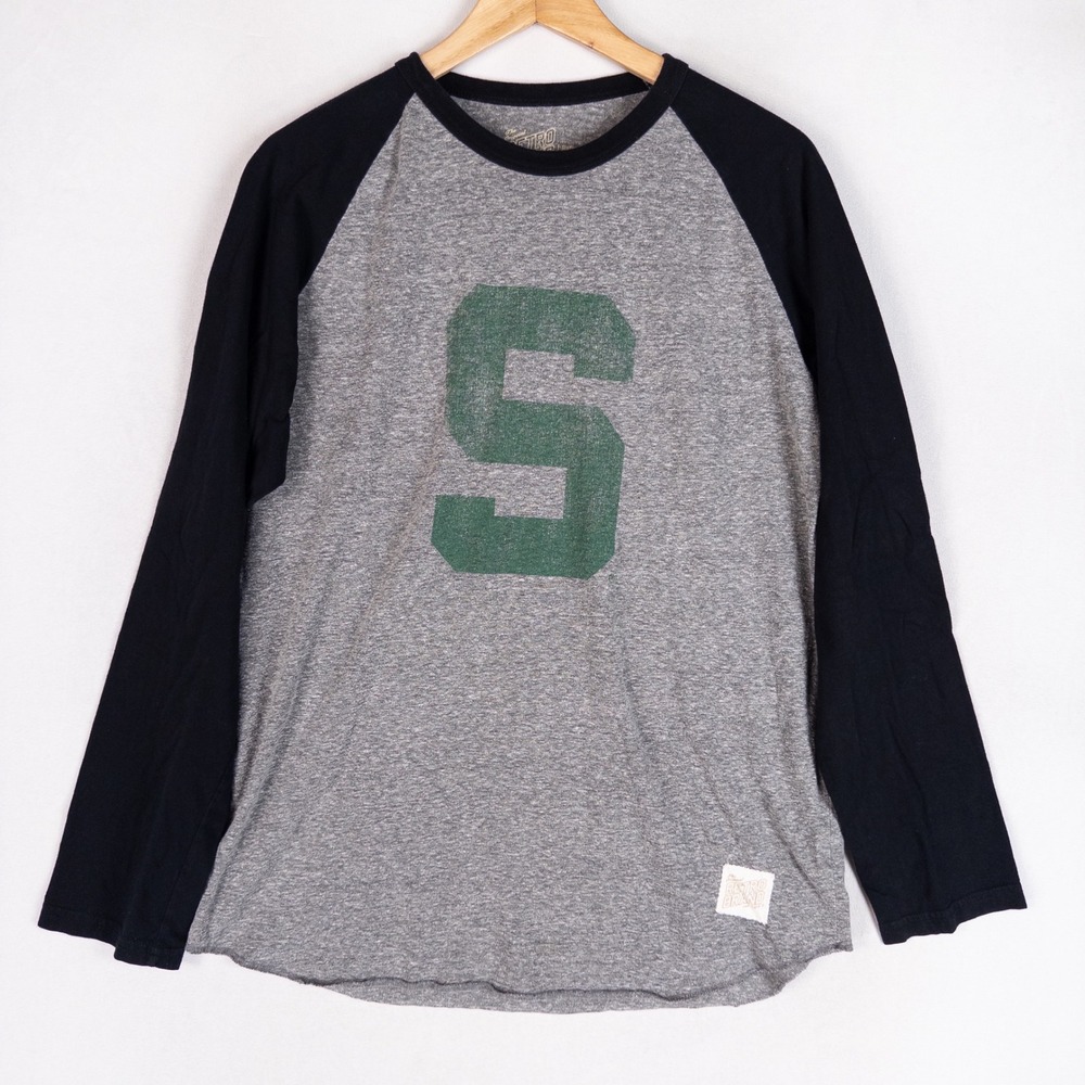 Original Retro Brand Mens Raglan Shirt Medium Gray Michigan State Spartans MSU